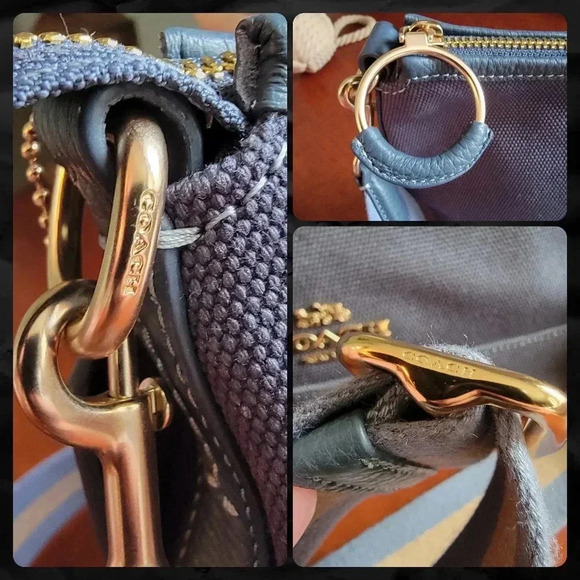 Coach Ellis Canvas and Leather Shoulder Bag Blue CA626 - Picture 13 of 15